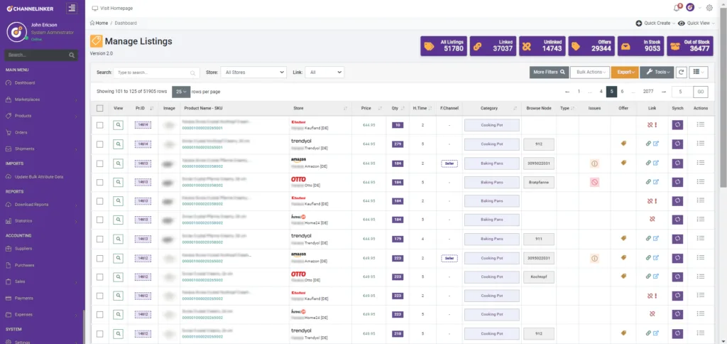 Manage listings